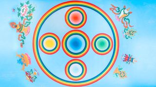 Lama Gyurme Tara Mandala ceiling mural depicting Sealed Quintessence mandala