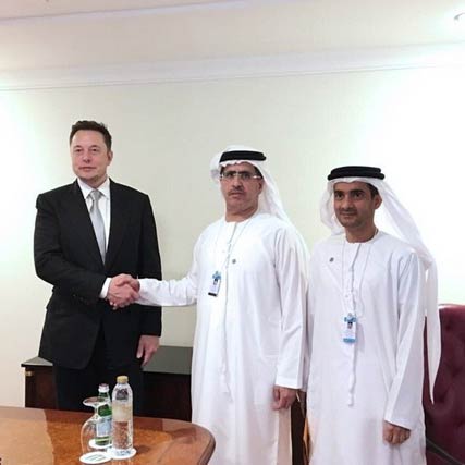 Musk with Saeed Al Tayer in Dubai during the World Government Summit in February 2017