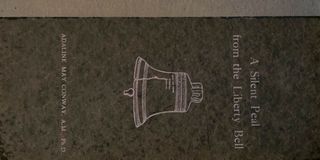 Cover of the 1914 illustrated first edition of A Silent Peal From the Liberty Bell by Adaline May Conway showing the bell’s crack and inscription